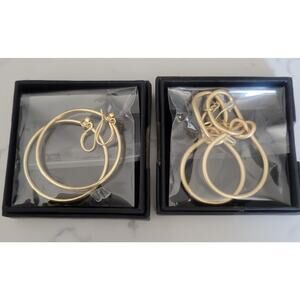 NEW YKKZART Set Of 2 Goldtone Drop Earrings Matte Infiniti & Shiny Round Hoop